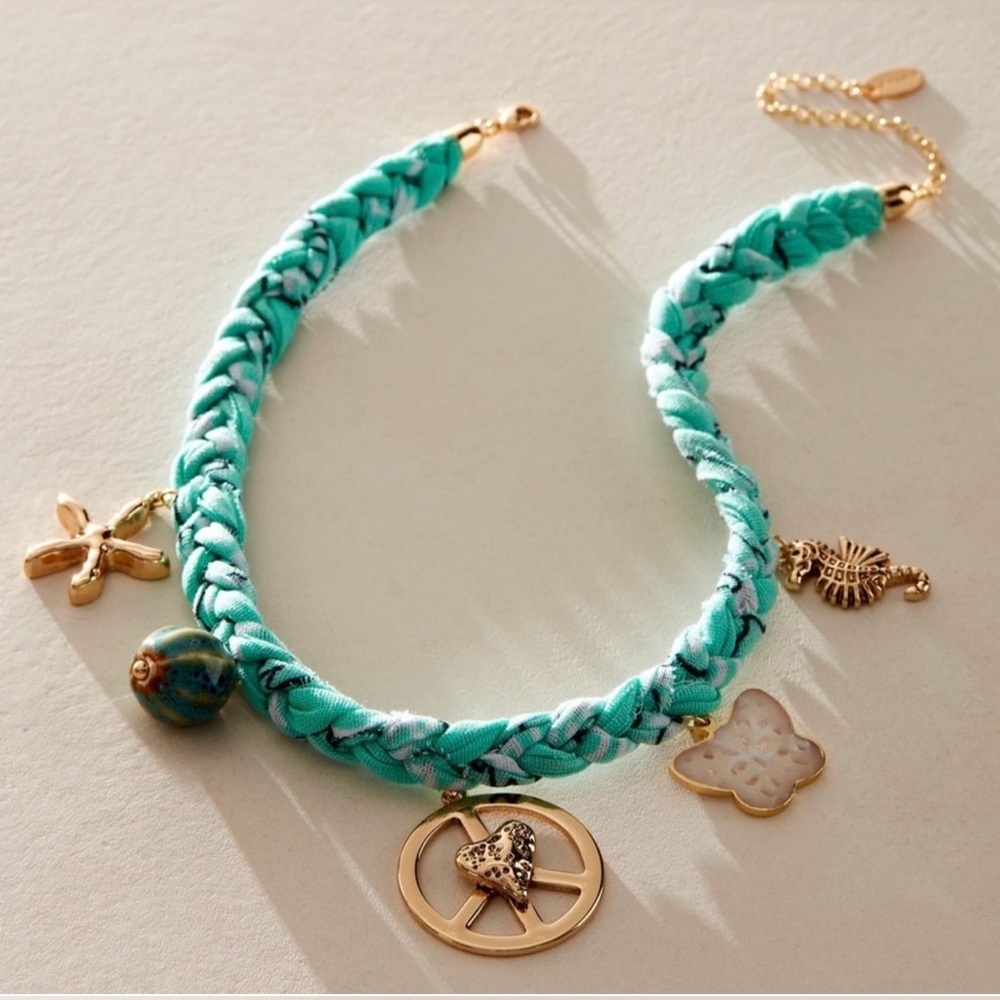 NWT Free People Sky Charm Necklace in Turquoise Green Gold New - Picture 2 of 5